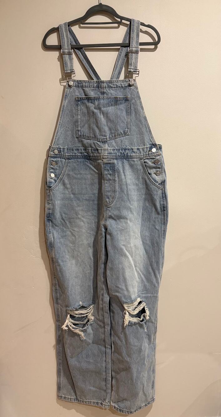 NWT KanCan Becky Distressed Light Wash Denim 90's Overalls Jumpsuit Womens XL
